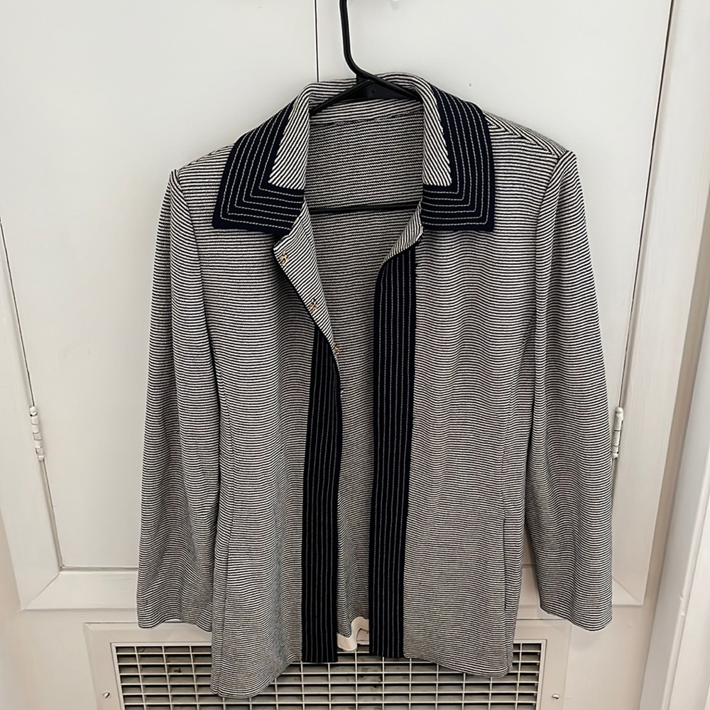 Navy and white St. John striped blazer